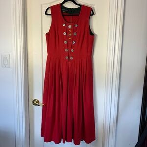 Berwin & Wolff Vintage Folk-Style Wool Dress with Embroidery (EU 42) Red pleated